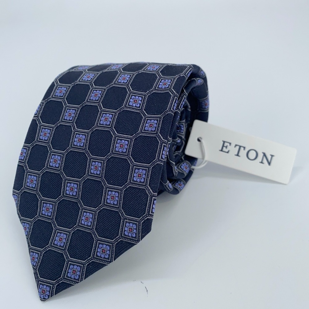 Eton Tie Men One Size Multi Patterned Silk Classic Luxury Necktie Italy Made NWT